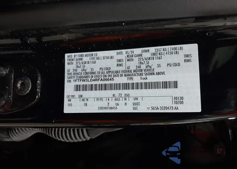 2024 Ford F-150 Xlt z USA, uszkodzony, nr VIN 1FTFW3LD4RFA06645